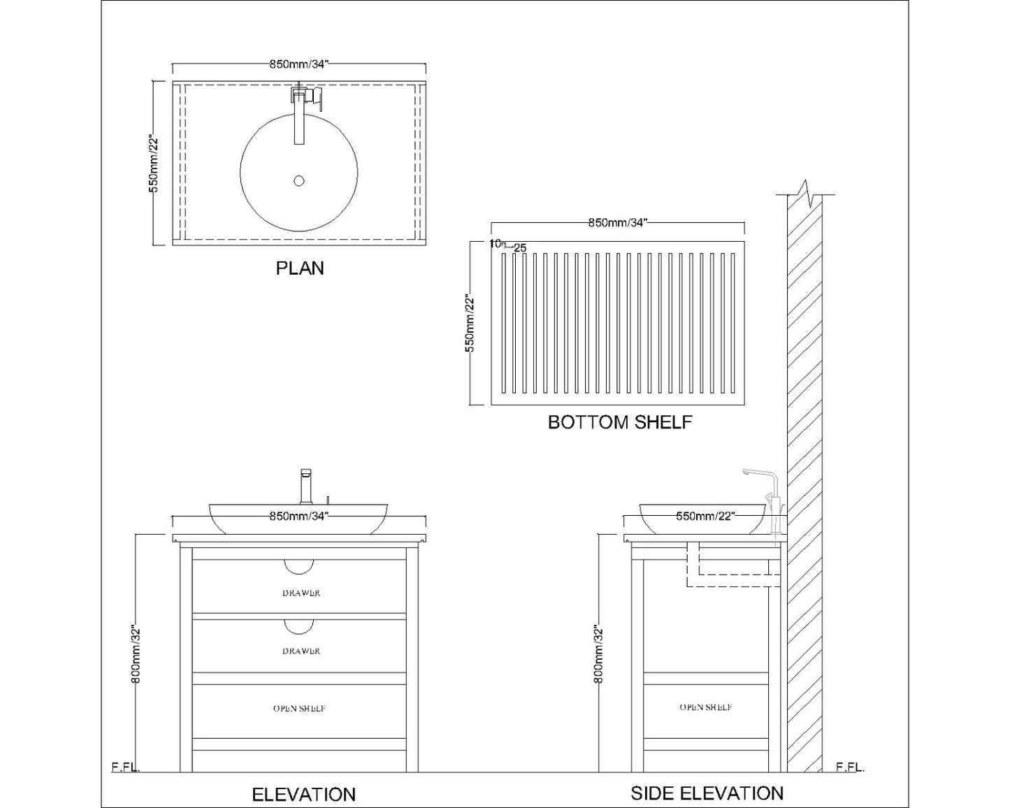 Vanity, Grey Color Vanity, Water Resistant Vanity, Vanity with White Corian Top, Vanity with Drawer, Vanity with Wooden Leg, Vanity with Open Shelf, Vanity -VT304