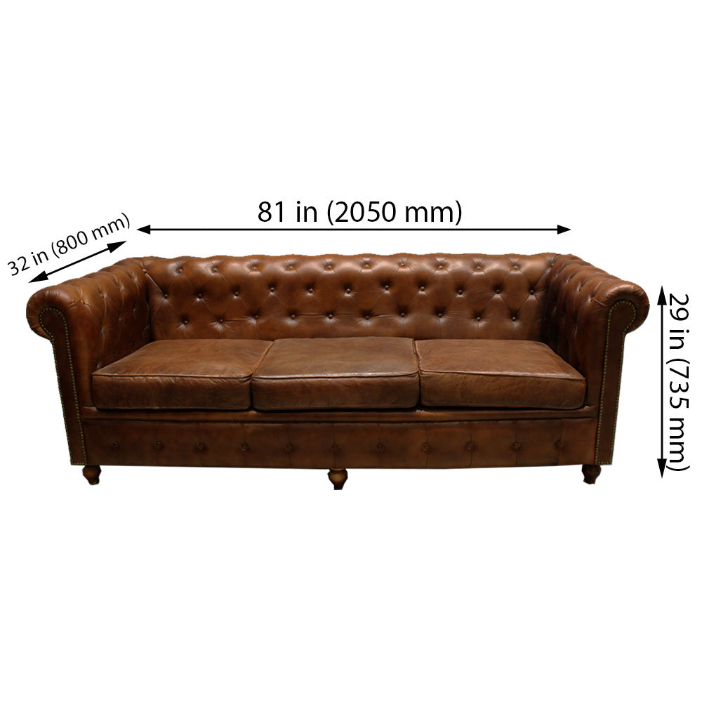 3 seater sofas, 3 seater sofas in Brown Color, 3 seater sofas in Leather, 3 seater sofas for Home, 3 seater sofas - VT4059