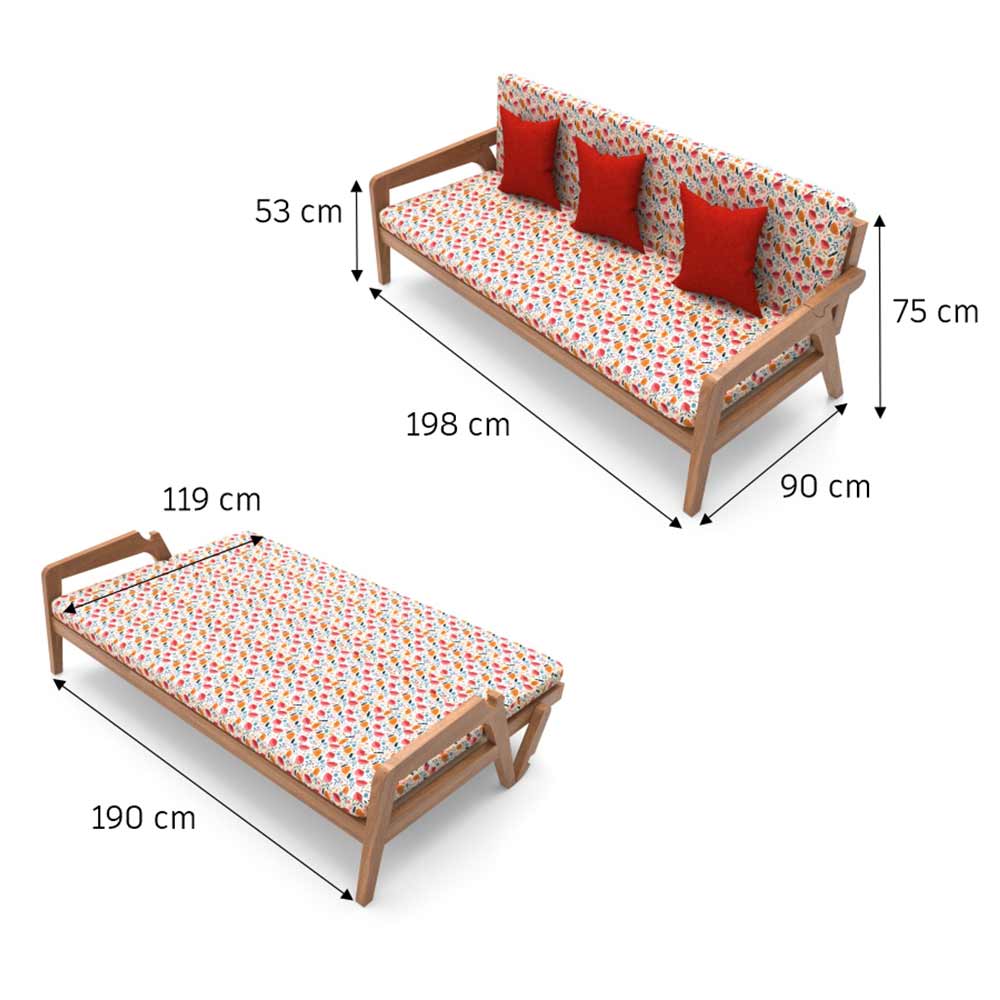IN2018, Invenzo Woody Sofa Cum Bed - Smart Convert to Bed with Armrest Flip - Ideal for Guest Room/Living Room - Heavy Duty Structure, Sofa Cum Beds In Matte Fabric, Sofa Cum Bed - VT4069
