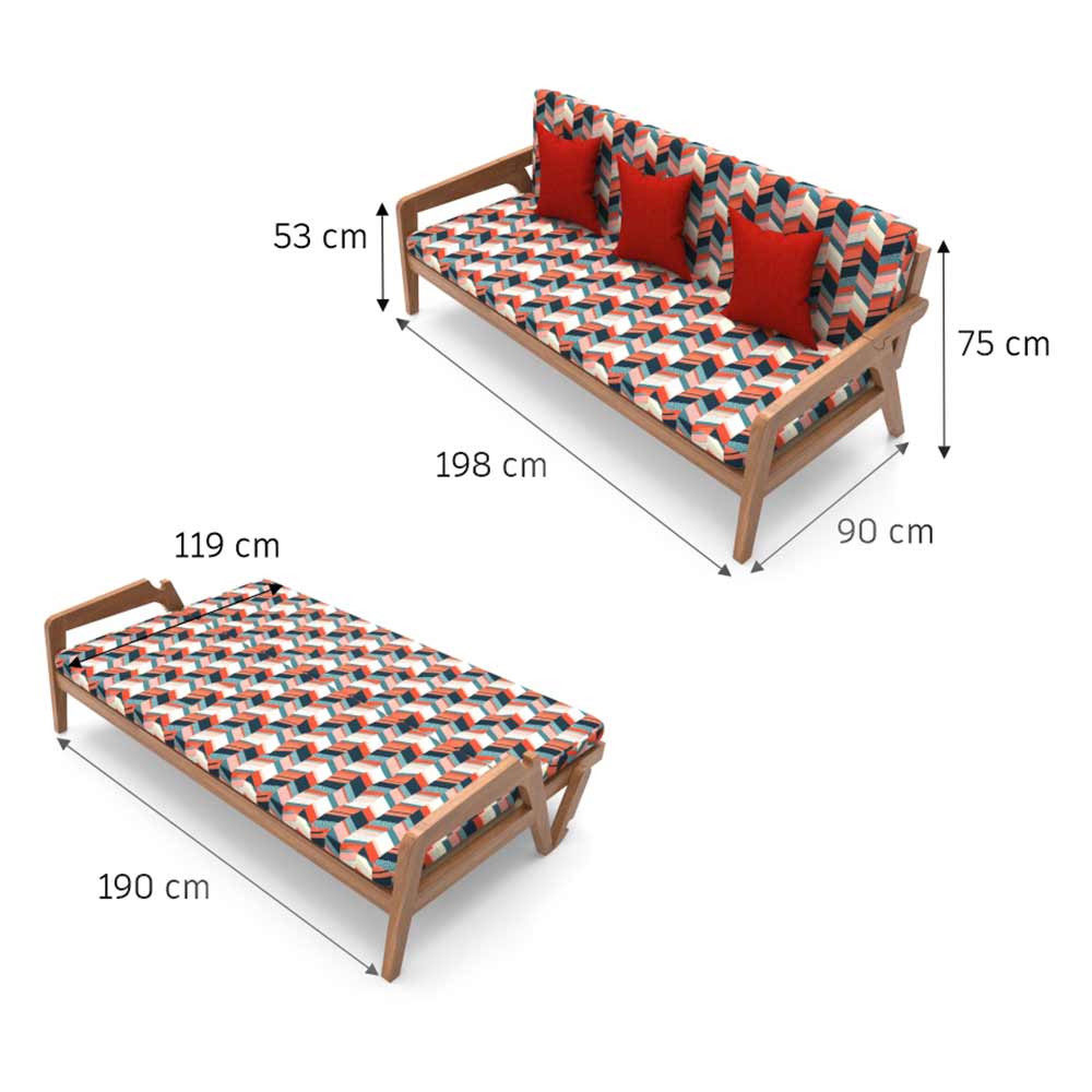IN2019, Invenzo Woody Sofa Cum Bed - Smart Convert to Bed with Armrest Flip - Ideal for Guest Room/Living Room - Heavy Duty Structure, Sofa Cum Beds In Matte Fabric, Sofa Cum Bed - VT4070