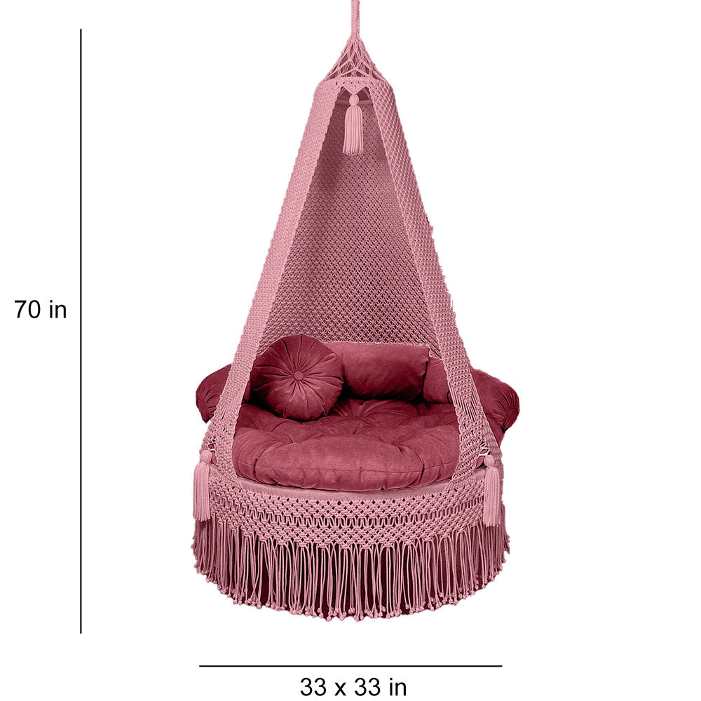 Swing, KM-SWING-BubbleGum-33, Pink Color Swing, 1 swing, 3 Bolster, 1 Round Cushion, 1 Matters, 1 Rod and 2 Shape hooks, Swing - VT6073