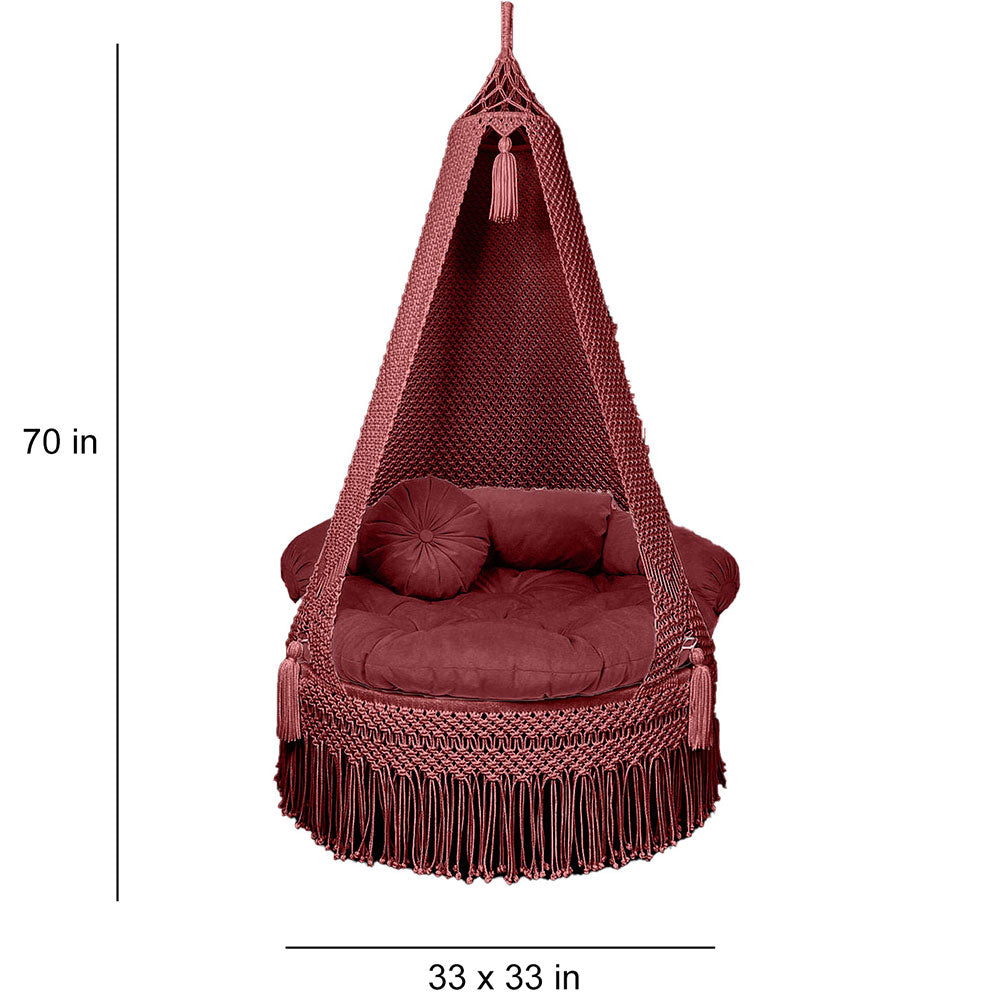 Swing, KM-SWING-Maroon-33, Maroon Color Swing, 1 swing, 3 Bolster, 1 Round Cushion, 1 Matters, 1 Rod and 2 Shape hooks, Swing - VT6074