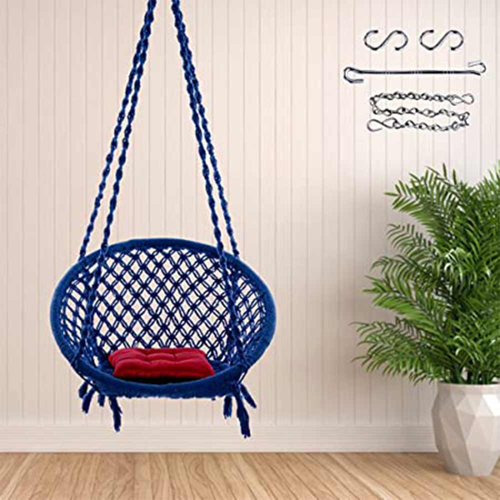 SWING, Swing in Blue Color, Swing with 1 Rod, Swing with 2 S Hook, Swing with Square Cushion, Swing with Chain, Swing - VT6079