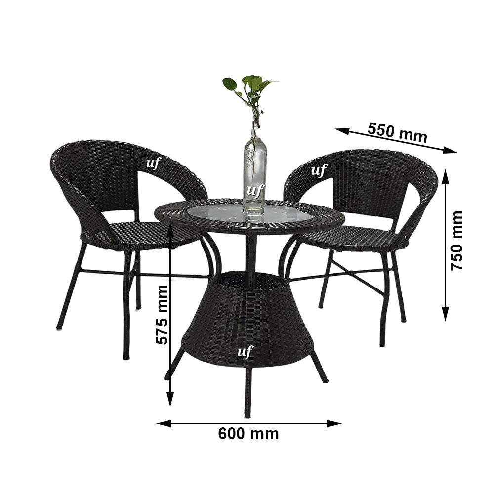 Table & Chair Set, Black Color Chairs & Table, Chairs & Table for Living Room, 1 Table & 2 Chair Set, Chairs for Drawing Room, Table & Chair Set - VT6136