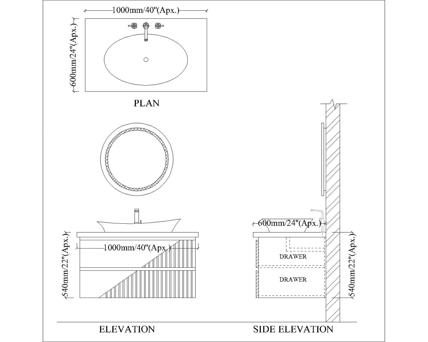Vanity, White & Wood Color Vanity, Vanity with Drawer, Vanity in White Corian Top, Wall Mounted Vanity, Vanity - VT9008