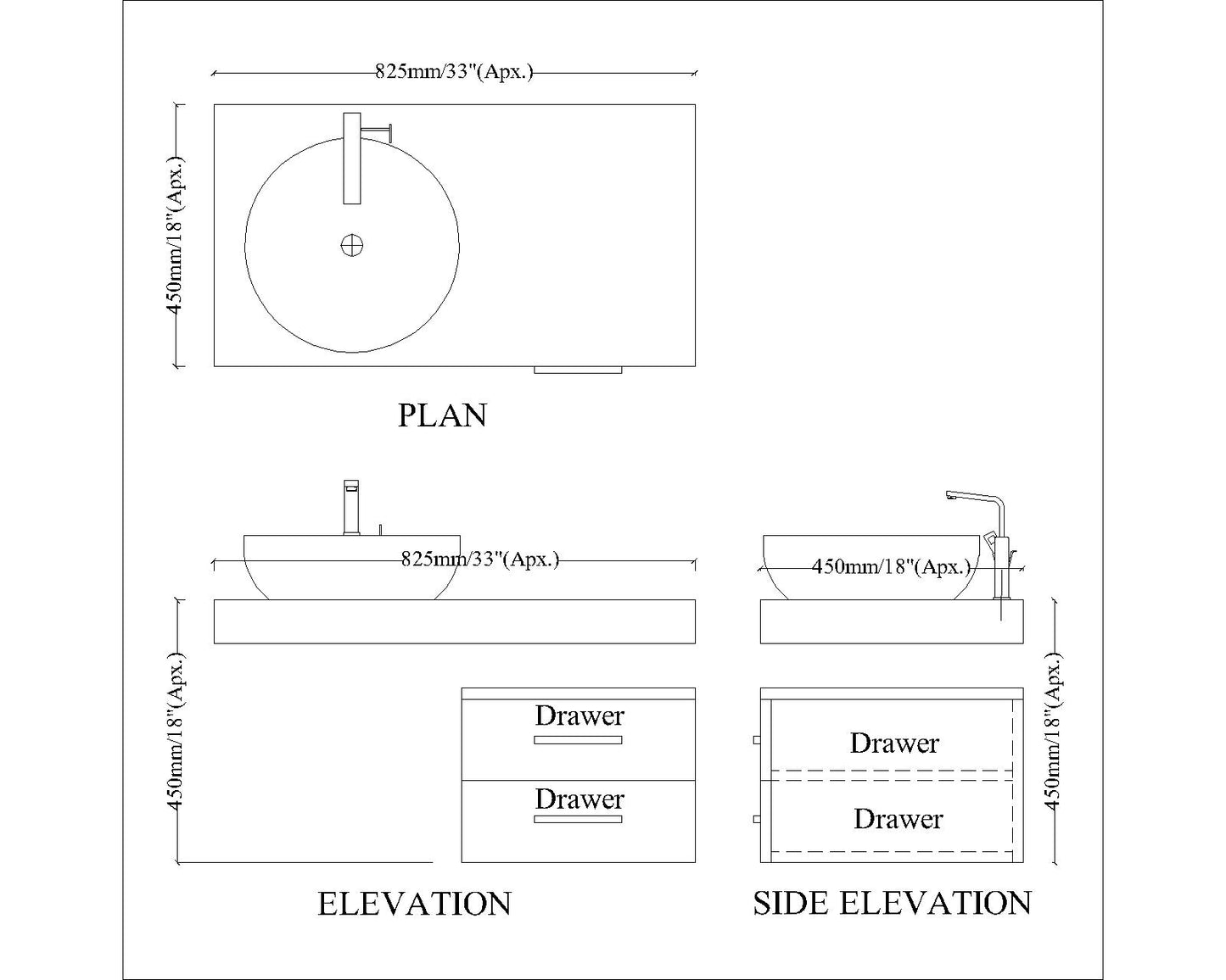 Brown Color Corian Top Wall Mounted Bathroom Vanity with Drawer - VT9009