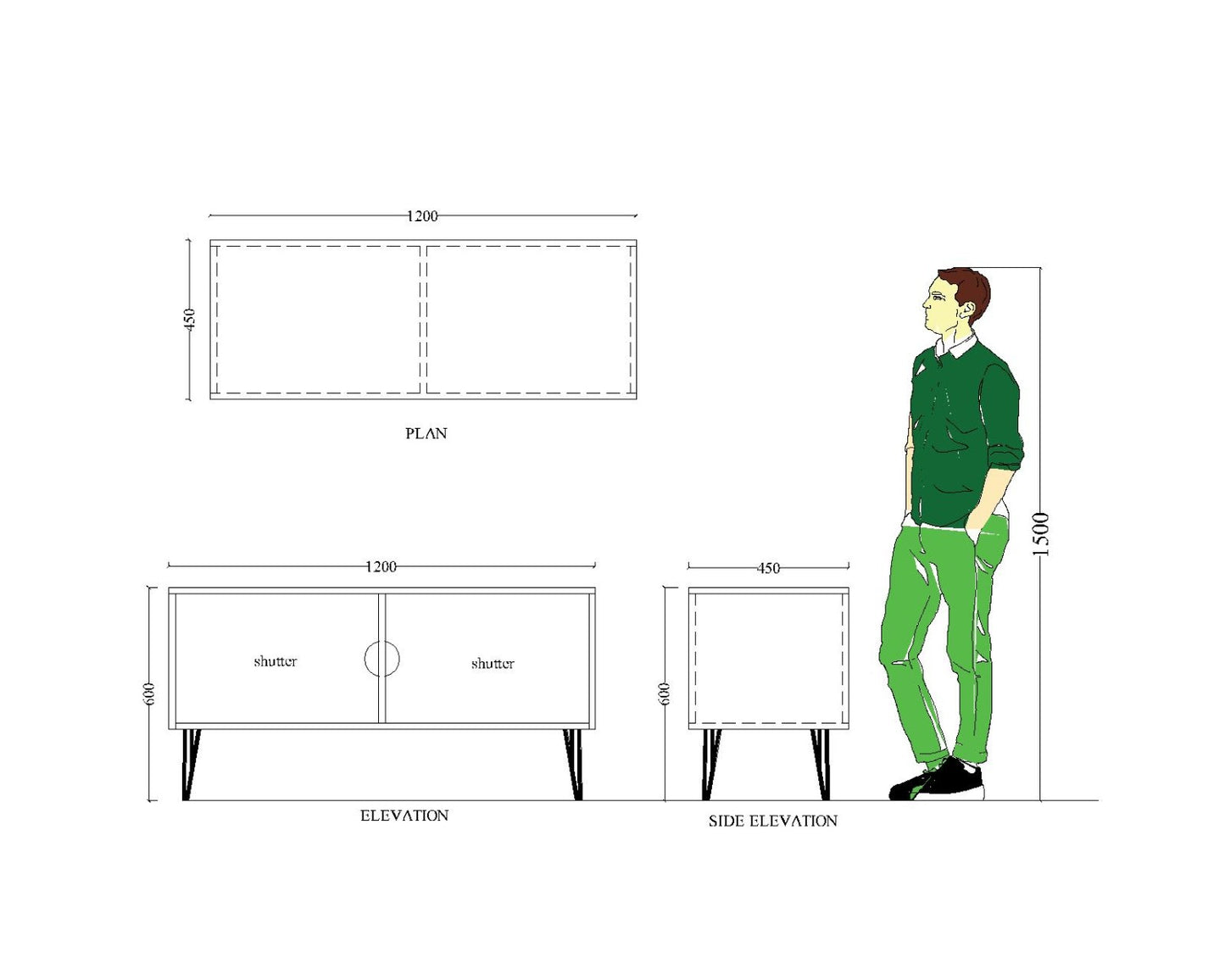 Entertainment Unit, Solid Wood Entertainment Unit, Black & Brown Entertainment Unit, Entertainment Unit with Shutter, Entertainment Unit with Metal Leg, Entertainment Unit -VT -10052