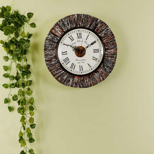 Wall Clock Wooden Wall Clock With Tree Bark White Coloured Outer