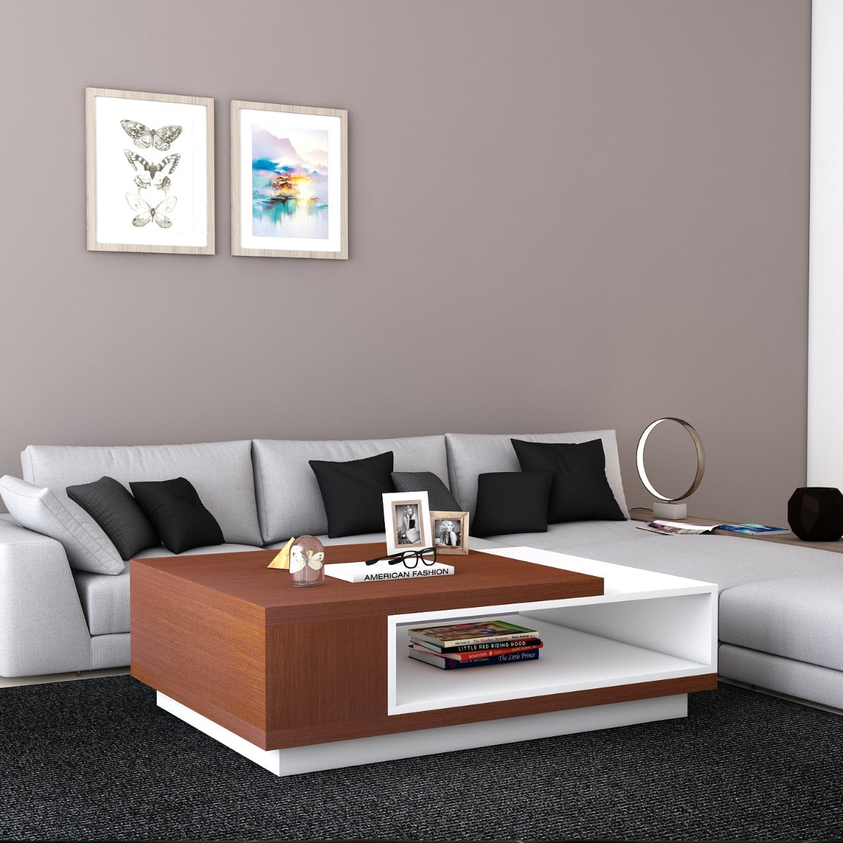 Coffee table, center table, White & Brown Center Table, Center Table with open shelf,  Center Table -VT - 12064