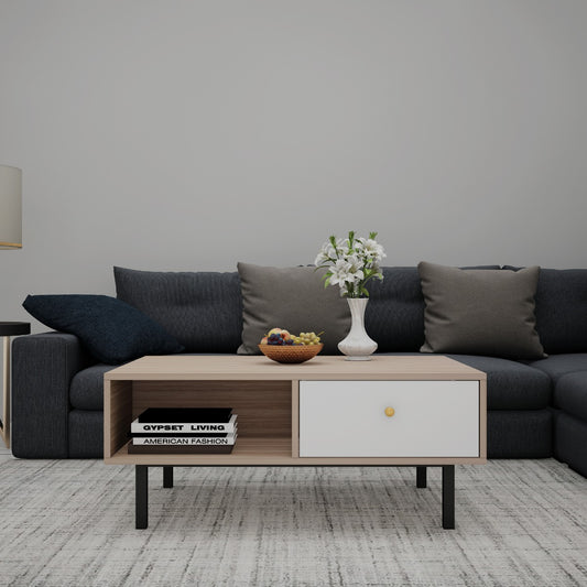 Coffee table, Center Table, Wood & White Color Center Table, Center Table with shelf, Center Table with Drawer, Center Table -VT - 12067