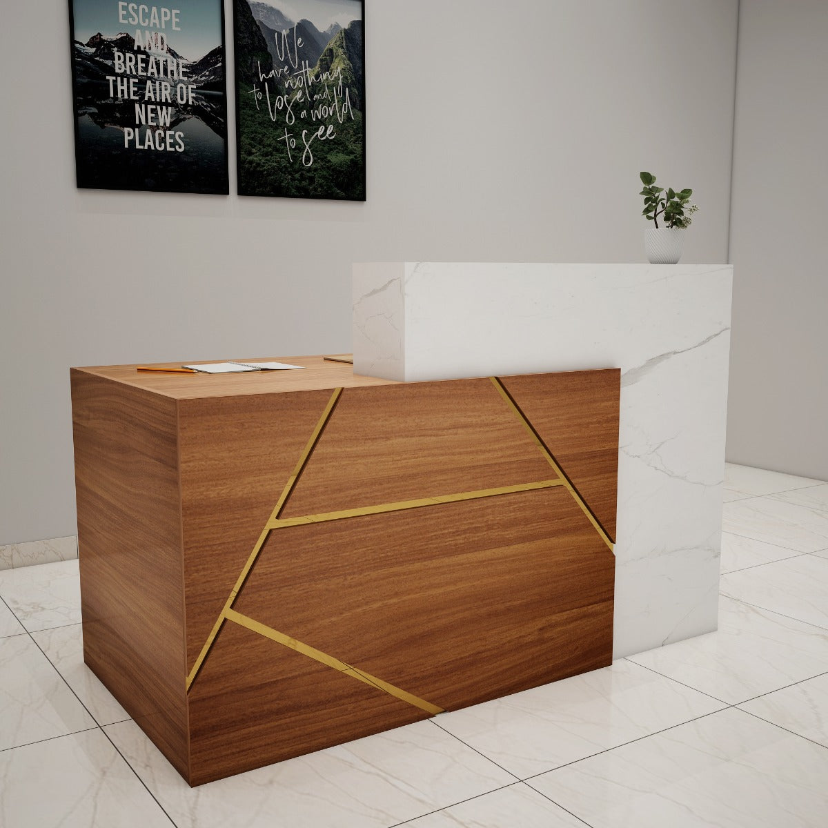Minimalist Reception Desk with Integrated Storage and Privacy Panel VT - 12071