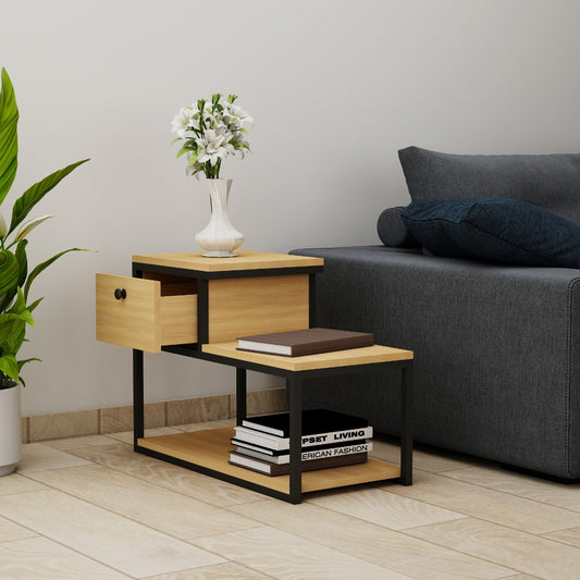 End Table, Wood End Table, End Table with Open shelf, End Table with Drawer,  End Table with Black MS Leg, End Table -VT -12059