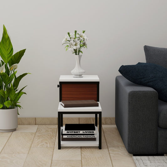 End Table, Wood & White End Table, End Table with open shelf, End Table with Drawer, End Table with Black MS Leg, End Table - VT -12058