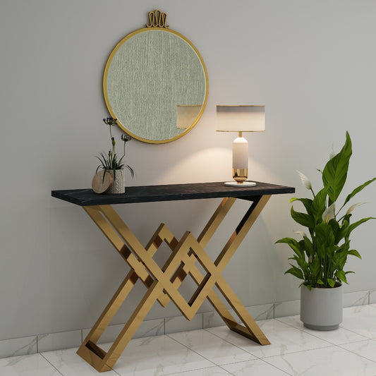 Console Table, Black Satvario Finish Console Table, Console Table with Gold Legs, Console Table - IM- 12045