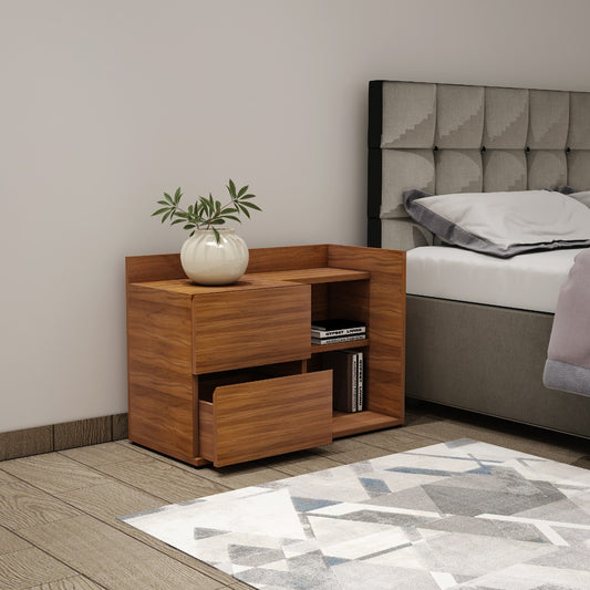 Bed Side Table, Wood Bed Side Table, Bed Side Table with open shelf, Bed Side Table with Drawer, Bed Side Table - EL - 12062