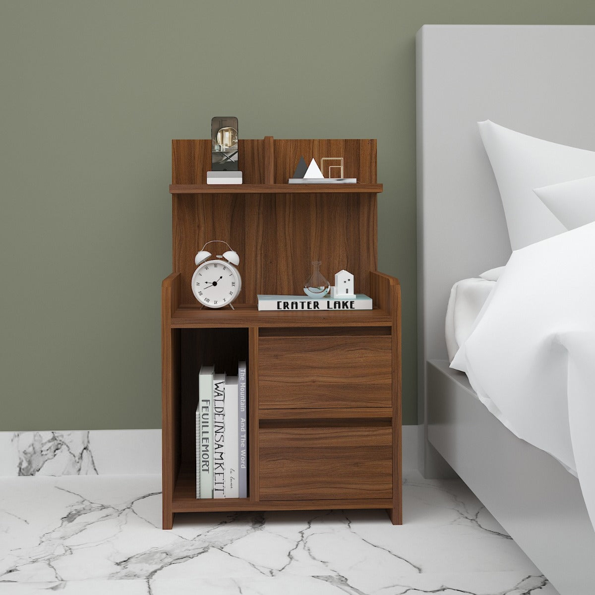 Bed Side Table, Wood Bed Side Table, Bed Side Table with open shelf, Bed Side Table with Drawer, Bed Side Table - IM - 12062