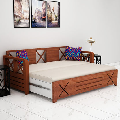 Sofacum Bed, Wood & Off-White Sofacum Bed, Sofacum Bed with Drawer, Sofacum Bed with Living & Bedroom Area, Sofacum Bed - VT - 4051