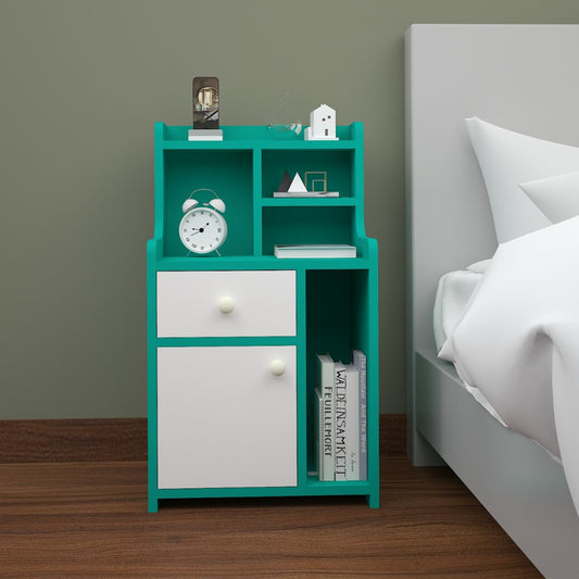 Bed Side Table, Green & White Color Bed Side Table, Bed Side Table with open shelf, Bed Side Table with Drawer, Bed Side Table - IM - 12064