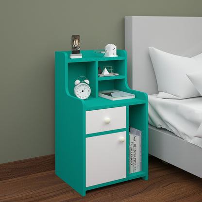 Bed Side Table, Green & White Color Bed Side Table, Bed Side Table with open shelf, Bed Side Table with Drawer, Bed Side Table - IM - 12064