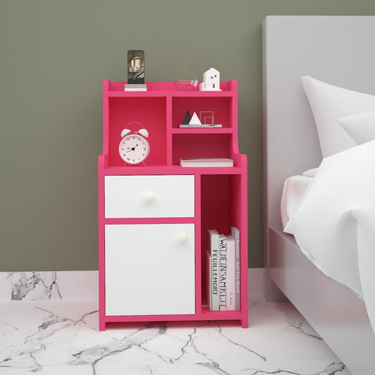 Bed Side Table, Pink & White Color  Bed Side Table, Bed Side Table with open shelf, Bed Side Table with Drawer, Bed Side Table with Shutter, Bed Side Table - IM - 12063