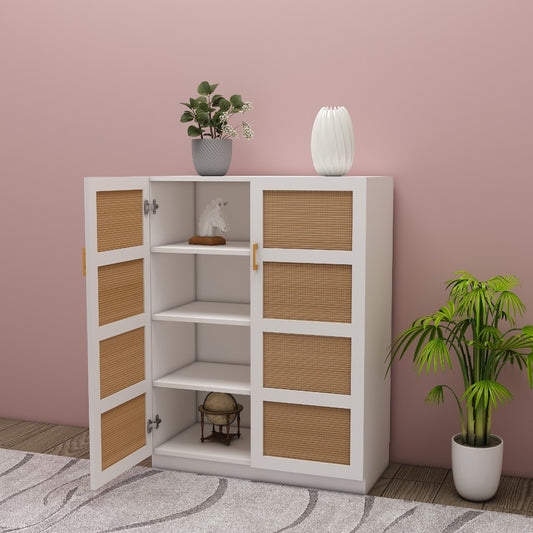 Storage Cabinate, White Color Storage Cabinate, Storage Cabinate with Wooden Shelf, Storage Cabinate with Shutter, Storage Cabinate Handle with Golden Finish, Storage Cabinate - IM- 11000