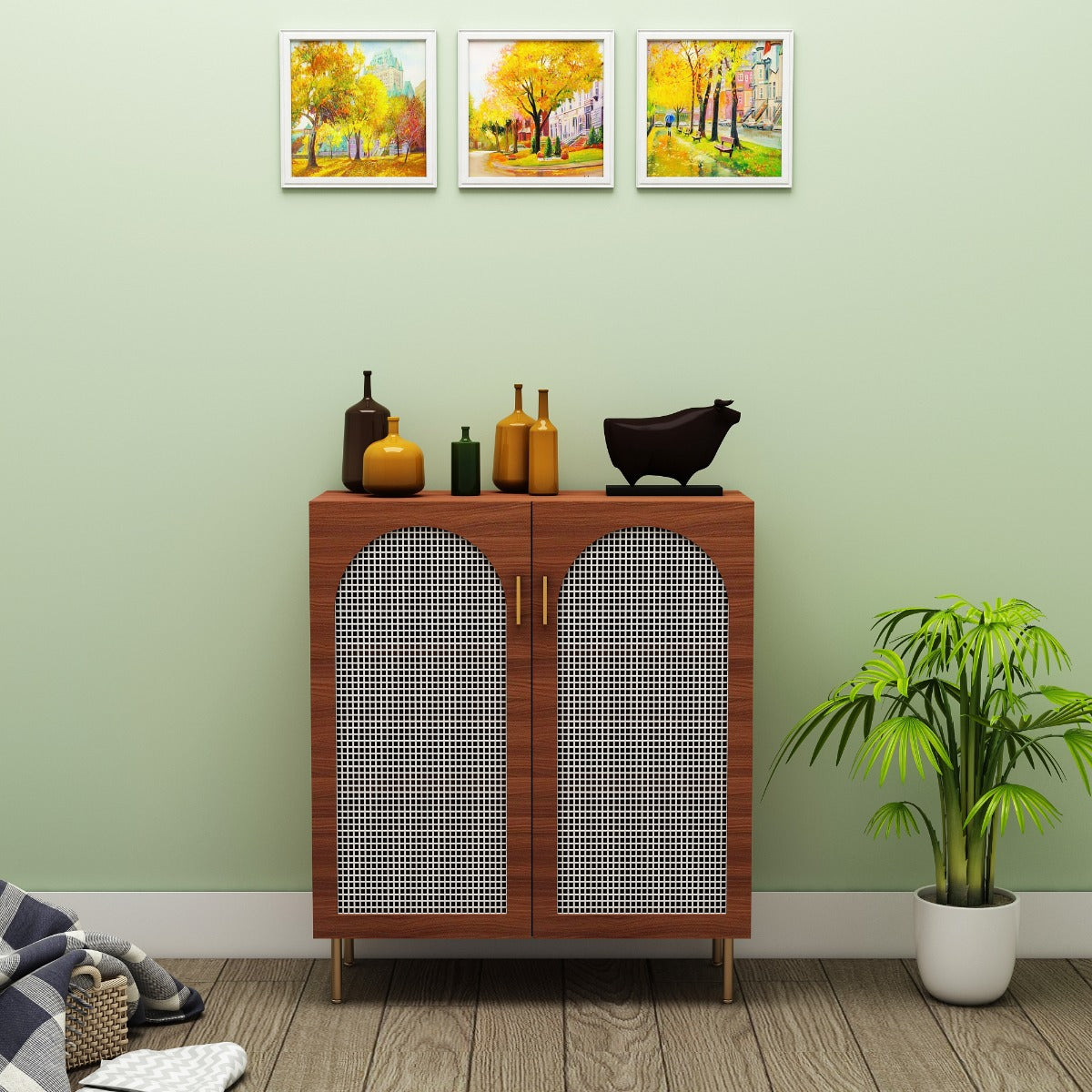 Storage Cabinate, Wood Storage Cabinate, Storage Cabinate with Wooden Shelf, Storage Cabinate with Shutter, Storage Cabinate Leg with Golden Finish, Storage Cabinate - VT- 11000