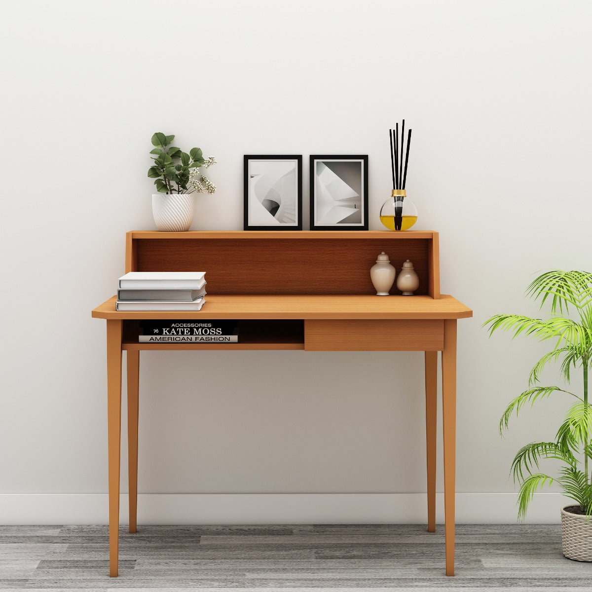 Study Table, Wood Study Table, Study Table Drawer & Open Shelf at Bottom, Study Table Open Space, Study Table with Tapered Legs, Study Table - EL - 12001