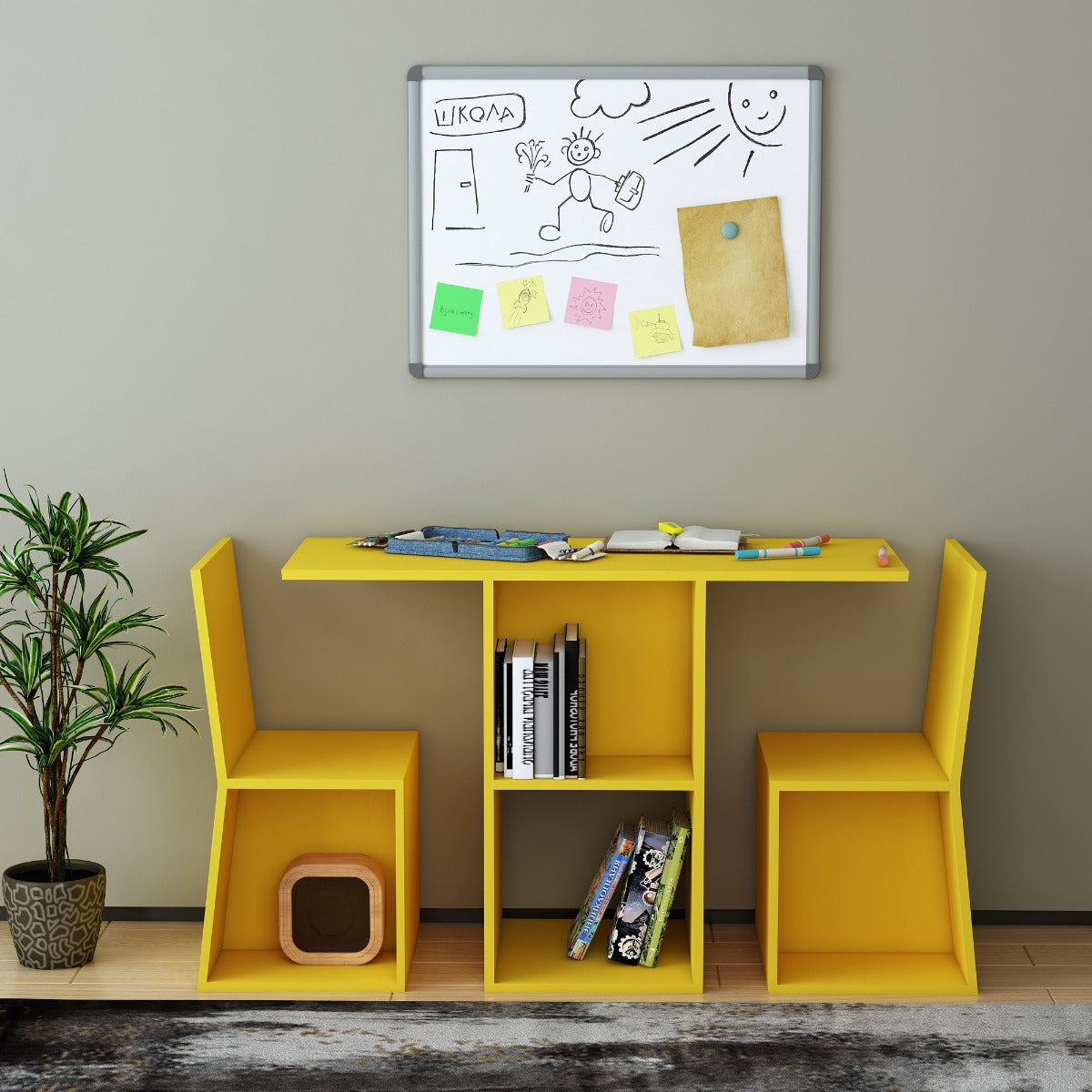 Study Table, Yellow Color Study Table, Study Table with Open Shelf, Ki ...
