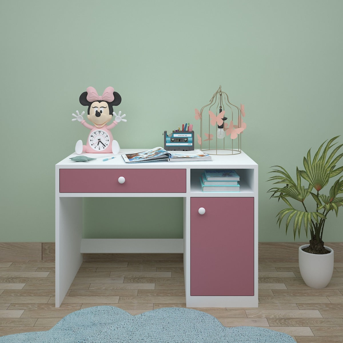 Kids Study Table, White & Pink Color Study Table, Study Table with Dra ...