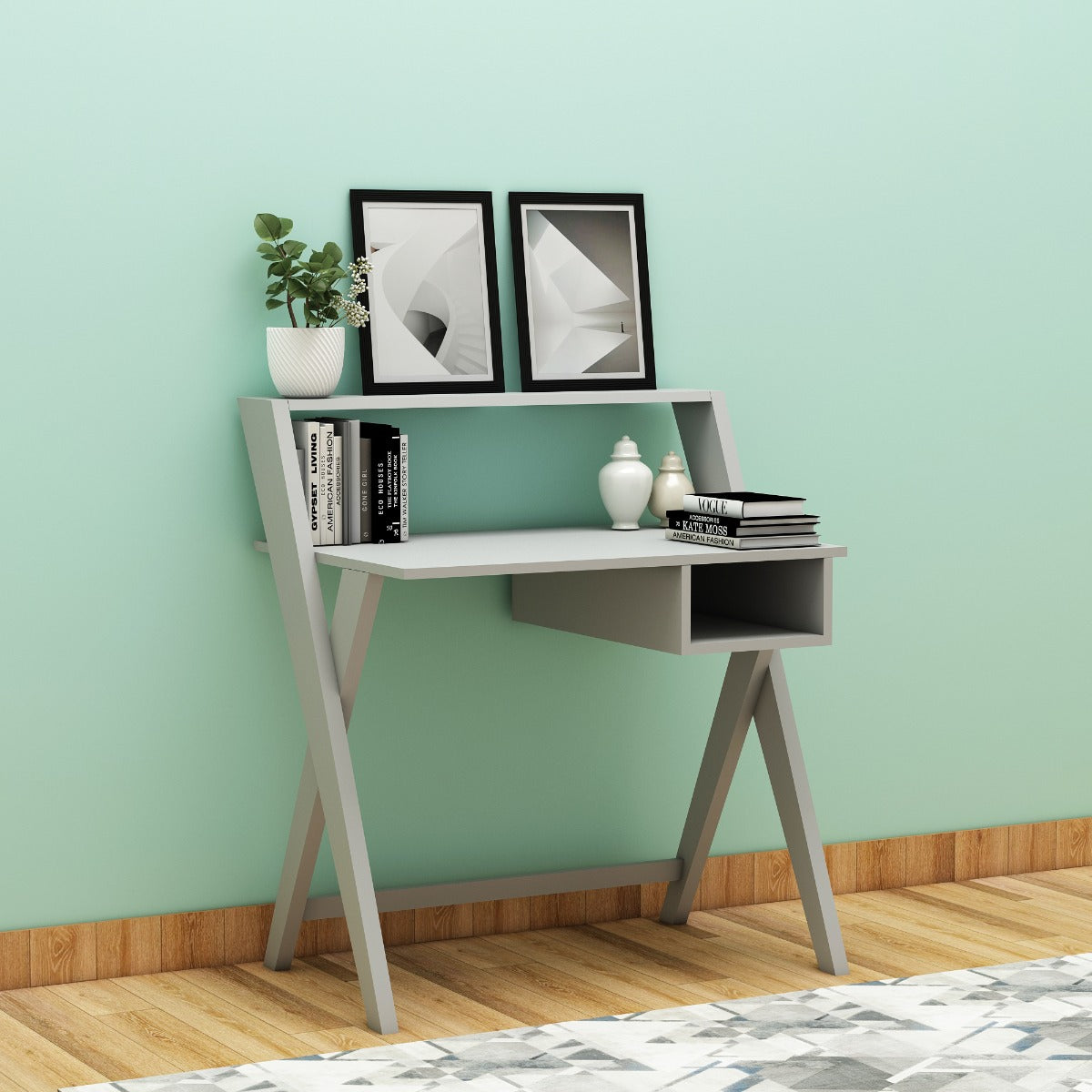 Study Table, Grey Color Study Table, Study Table with Open Shelf, Stud ...