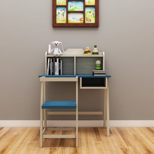 Kids Study Table & Chair, Wood & Blue Color Study Table & Chair, Study Table with Open Shelf, Study Table - IM - 12021