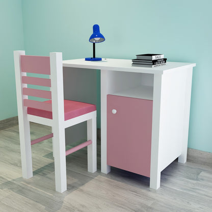 Kids Study Table & Chair, White & Pink Color Study Table, Study Table with Open Shelf, Study Table with Shutter, Study Table - EL - 12024