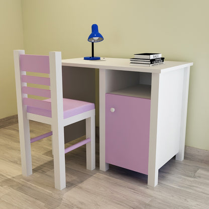 Kids Study Table & Chair, White & Purple Color Study Table, Study Table with Open Shelf, Study Table with Shutter, Study Table - EL - 12025