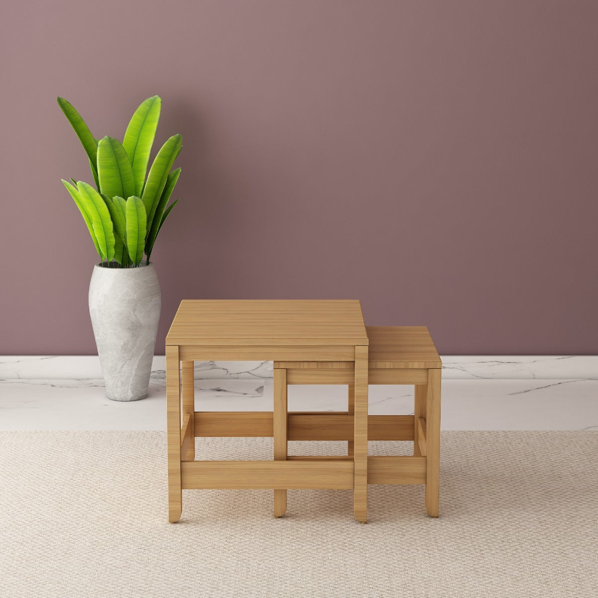 Wooden Nesting Table ,  2 Nesting table with brown legs , vintage look solid wood Nesting table in brown,Floor standing Nesting Table - VI856