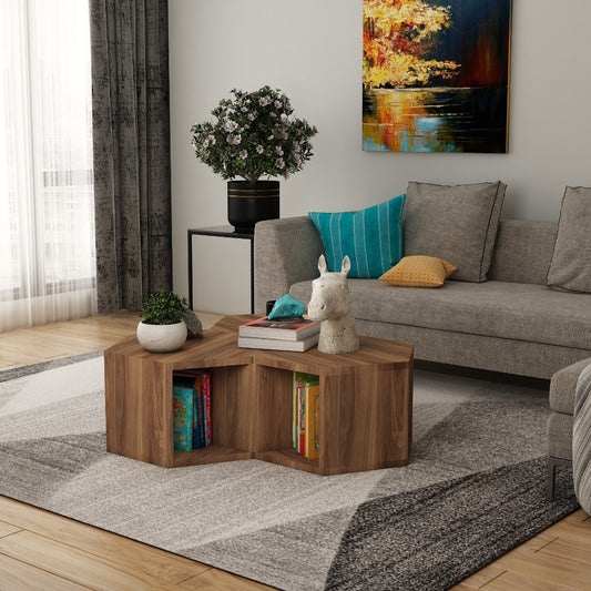 Hexagonal Coffee Table ,coffee table for living/waiting area vintage look coffee table in brown in prelaminate particle board,Coffee Table - VI866