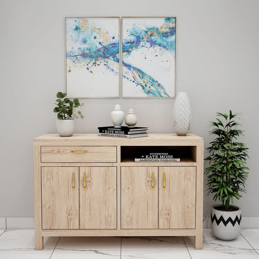 Natural Wood Console Table with Storage and Gold Handles, IM-1009