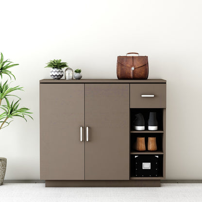 Dark Brown Modern Shoe Cabinet with Sliding Doors and Drawer, VT-3005