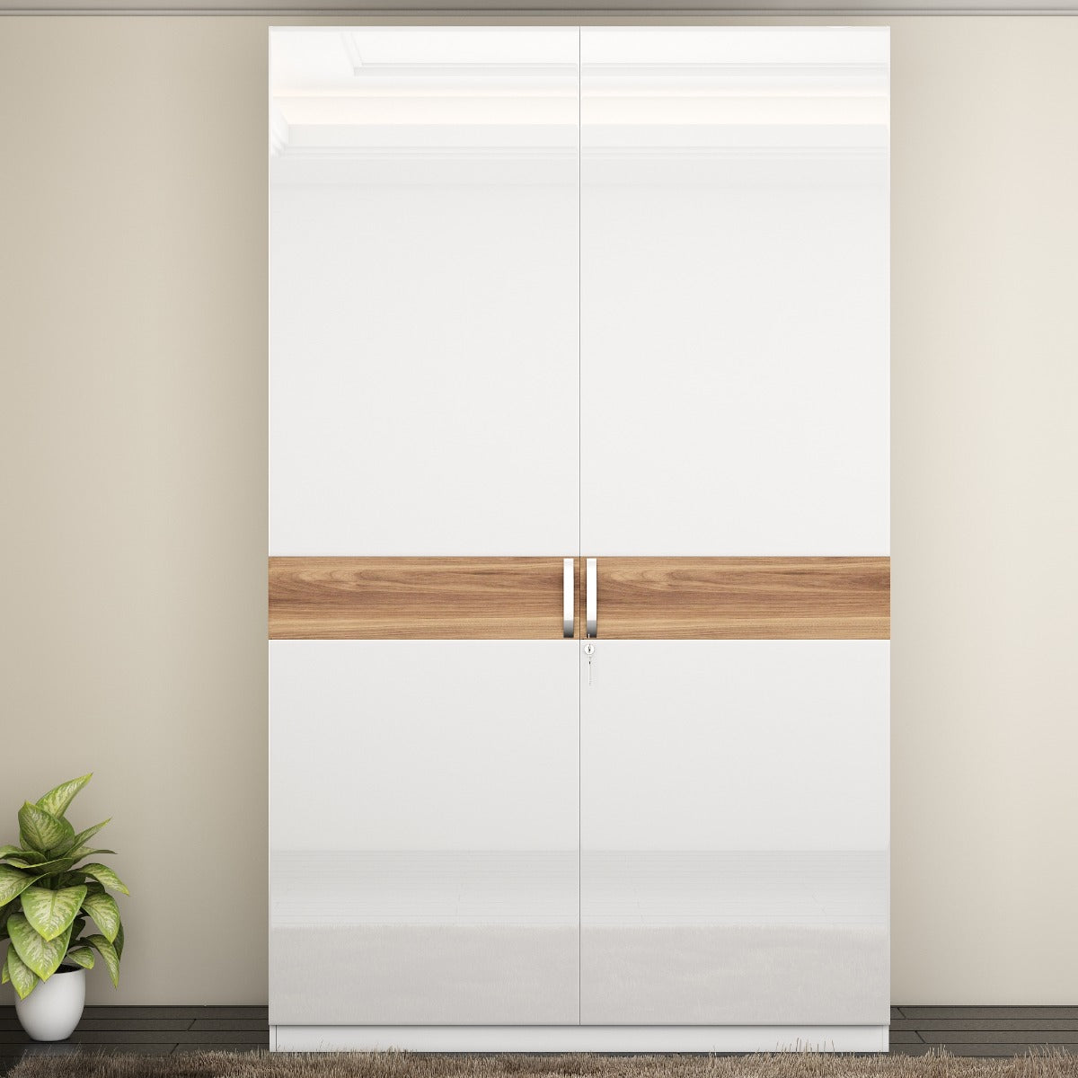 Wardrobe, Wardrobe Hanging Space, Wardrobe Loft Space, Wardrobe Open Self Space, White Shutter Wardrobe, Wardrobe SS Handle, White & Wood Wardrobe, Wardrobe - EL- 7001