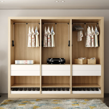 Wardrobe, Wardrobe Hanging Space, Wardrobe Open Shelf, Wardrobe Sliding Shutter,Wardrobe Drawer, Shoe Space with Wardrobe, White & Wood Wardrobe, Wardrobe - EL- 7003