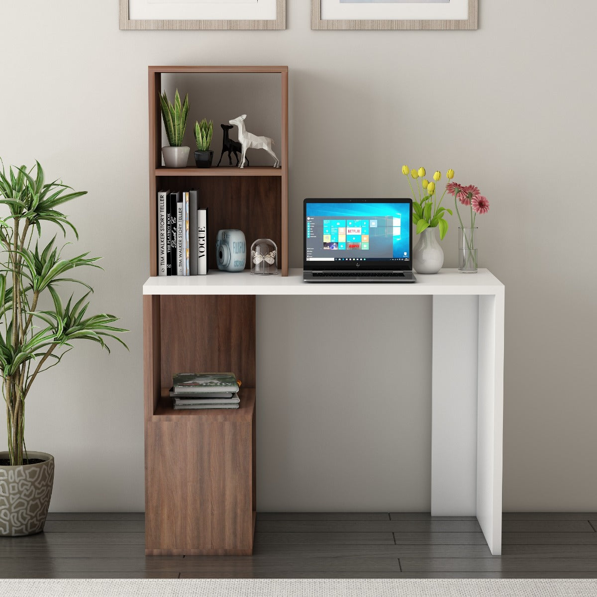 Study Table, Wood & White Study Table, Study Table Open Shelf at Top ...
