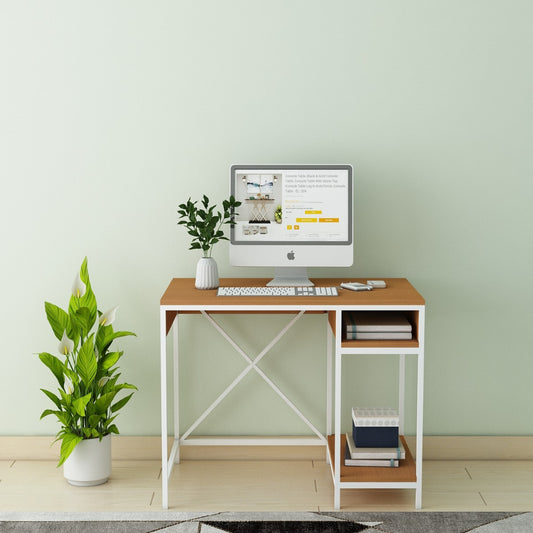 Study Table, Wood Study Table, Study Table with Open Shelf, Study Table with White  MS Leg, Study Table - IM - 12040