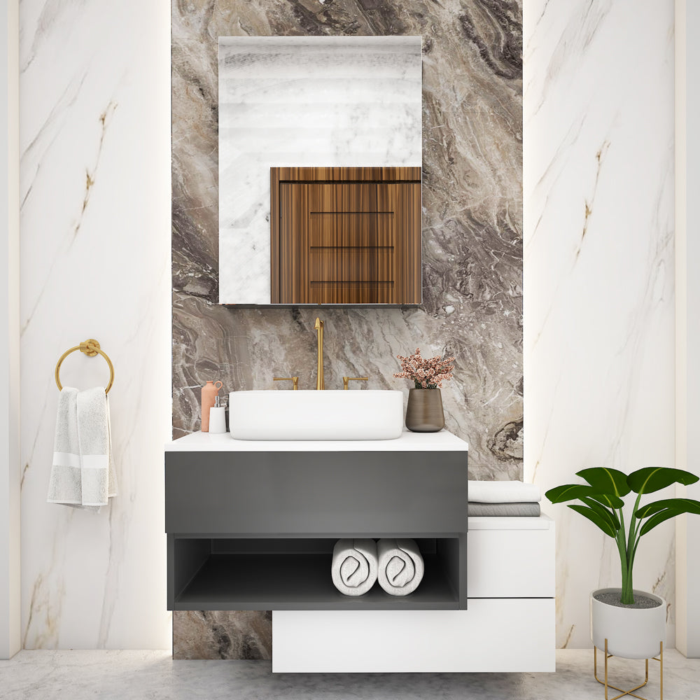 Vanity/Water Resistant Vanity in PVC laminate finish,Bathroom Vanity in water resistant finish,bathroom wall hanging unit with PVC  finish-IM145