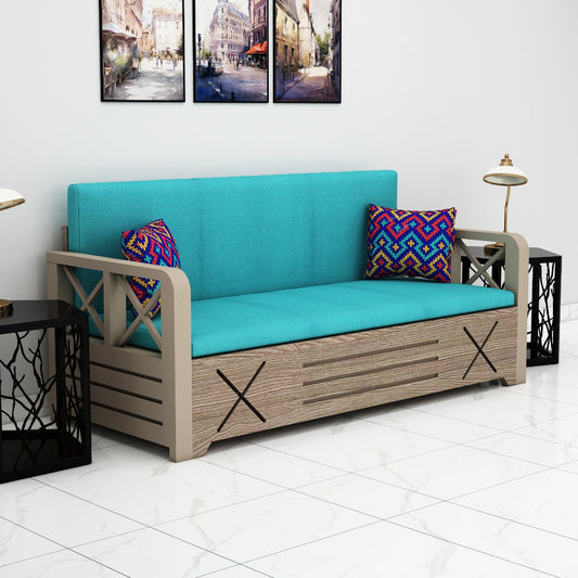 Sofacum Bed, Wood & Blue Sofacum Bed, Sofacum Bed with Drawer, Sofacum Bed with Living & Bedroom Area, Sofacum Bed - VT - 4050