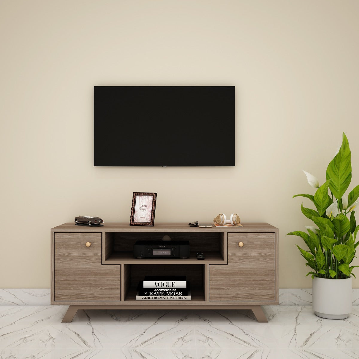 Entertainment Unit, Wood Entertainment Unit, Entertainment Unit for Living & Bedroom Area, Entertainment Unit with Open Shelf, Entertainment Unit with Shutter, Entertainment Unit - EL - 10009