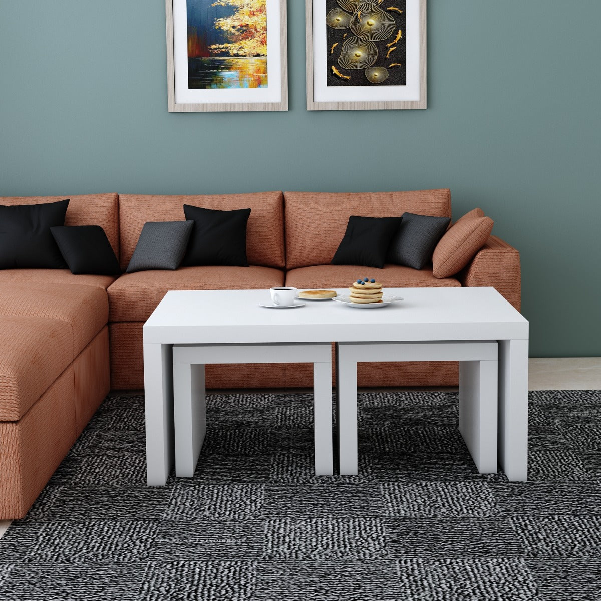 Coffee table, CenterTable, White Center Table, Center Table with stool,  Center Table -IM - 12061