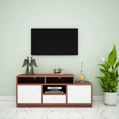 Entertainment Unit, Wood & White Color Entertainment Unit, Entertainment Unit for Living & Bedroom Area, Entertainment Unit with Open Shelf, Entertainment Unit with Shutter, Entertainment Unit with Drawer, Entertainment Unit - VT - 10013