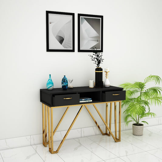 Console Table, Black Color Console Table, Console Table with Open Shelf, Console Table with Drawer, Console Table with MS Leg in Gold Finish , Console Table - VT-12050