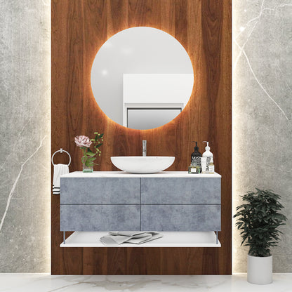 Wooden White & Grey Colored Wall Mounted Bathroom Vanity with Drawer- VI308