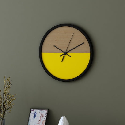 Clock in wood, clock for living/waiting/office  area modern look clock inBlack, cappuccino & Yelow,Clock - IM422