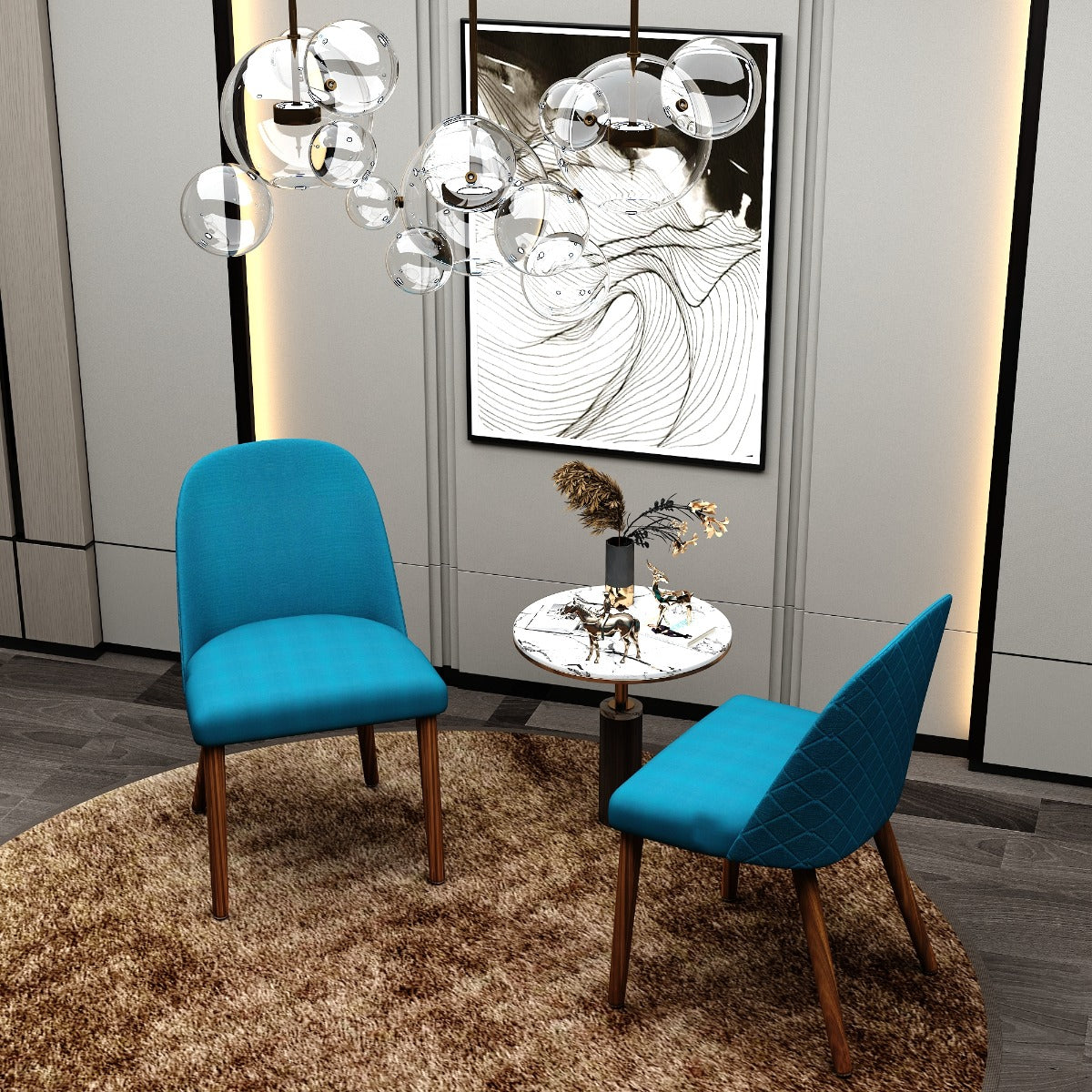 Chair, Blue & Brown Color Chair,Chair for Living & Dining Area, Chair- IM - 553